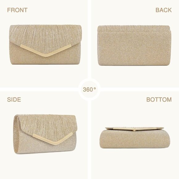 Versatile Gold Glitter Crossbody Pouch for Weddings and Cocktail Parties - Picture 2 of 6